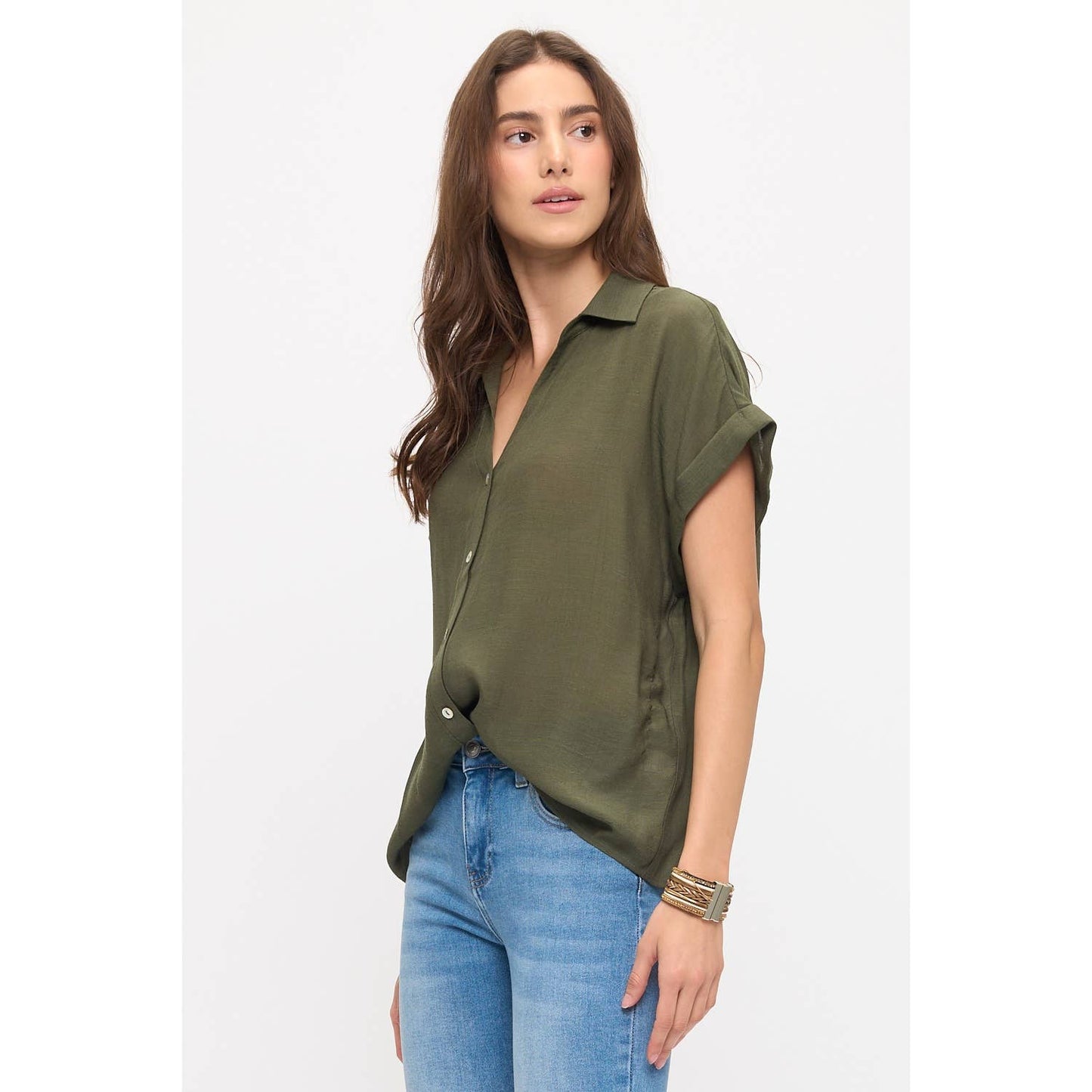 Olive Gauze Utility Blouse