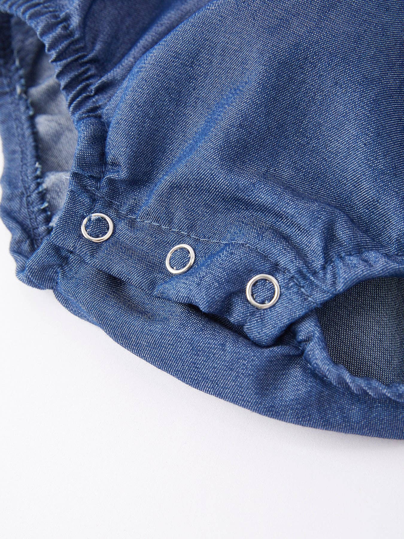 Girls Farm Smocking Embroidered Blue Romper