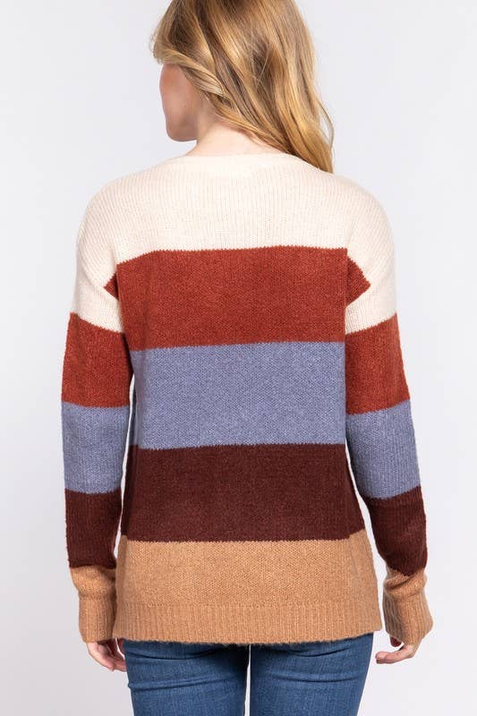 Rust Crew Neck ColorBlock Sweater