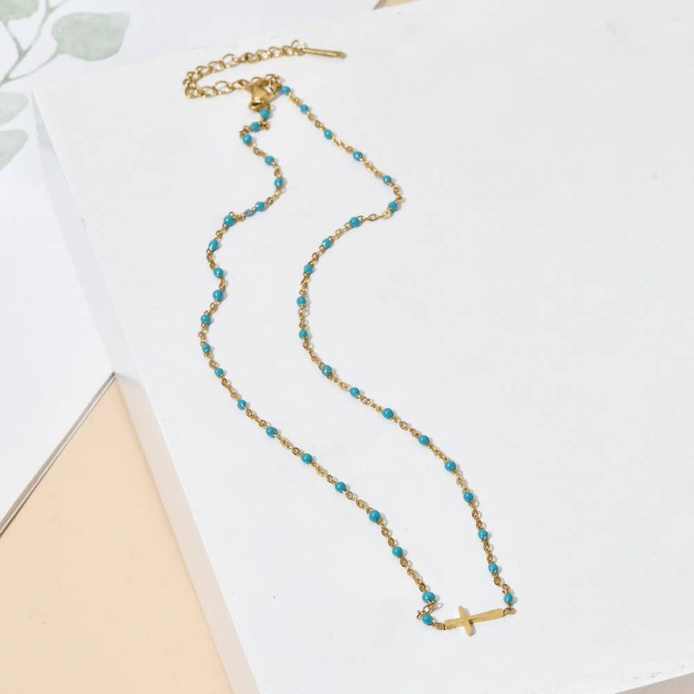 Black Beaded Cross Necklace