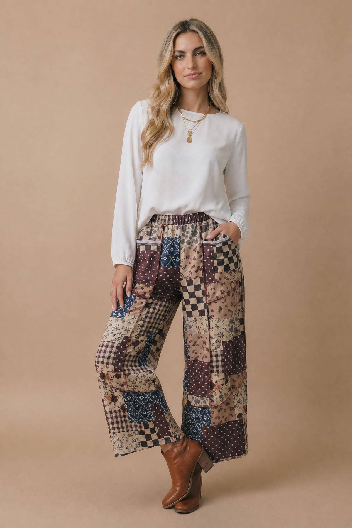 Patchwork Floral French Terry Pants (PLUS)