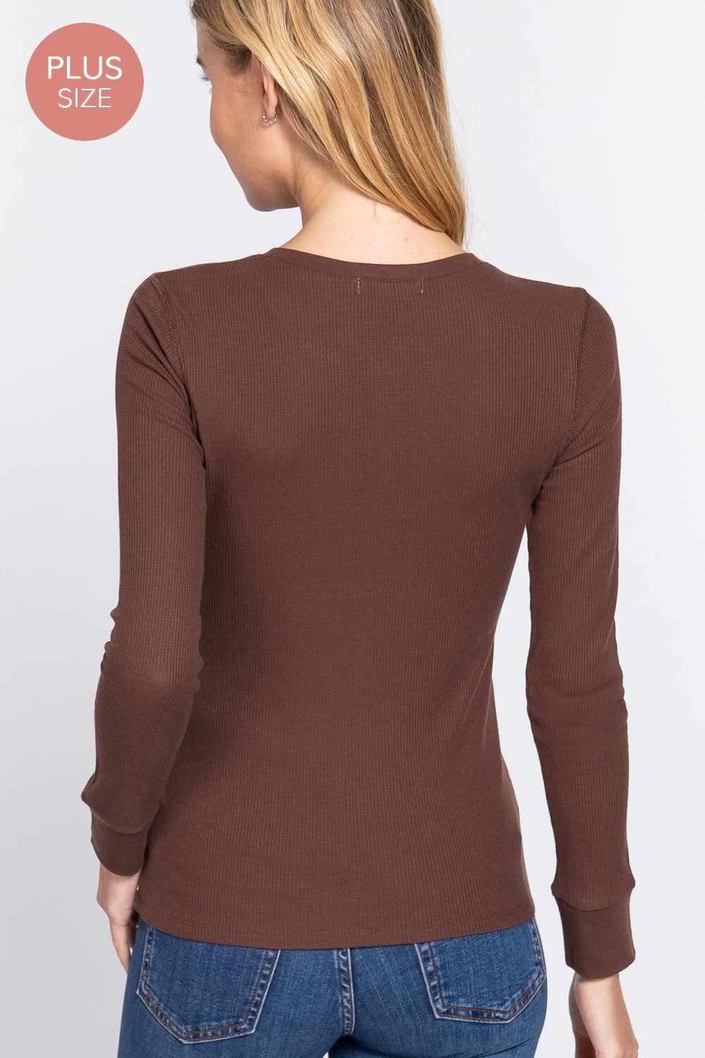 [PLUS SIZE] Long Sleeve Henley Thermal Knit Top