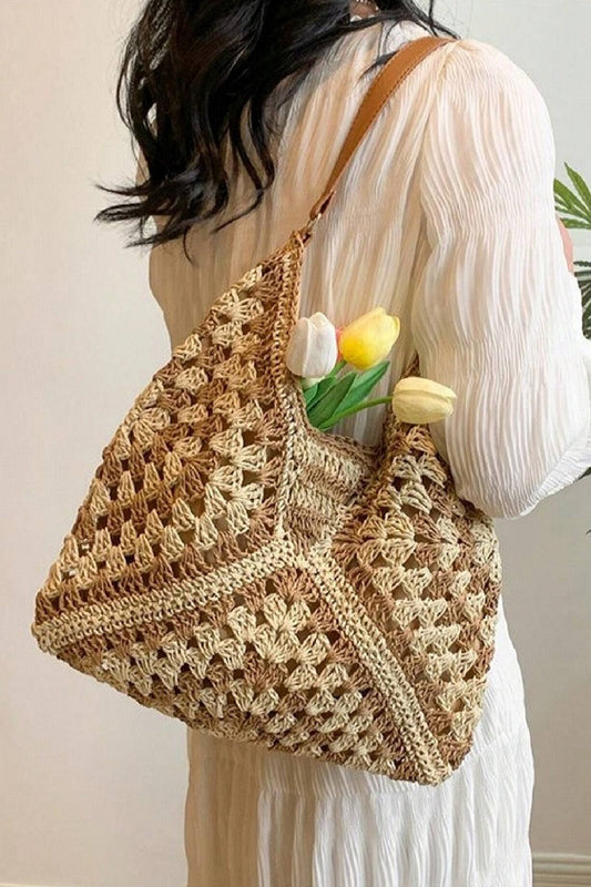 Vintage Woven Straw Crochet Bucket Shoulder Bag (2 Colors)