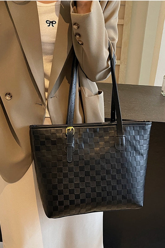 Black Large Capacity Woven City Tote Bag