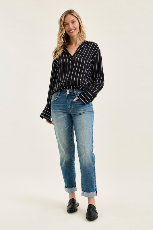 Judy Blue Cool Denim Mid-Rise Boyfriend w/ Cross Back Belt Loops