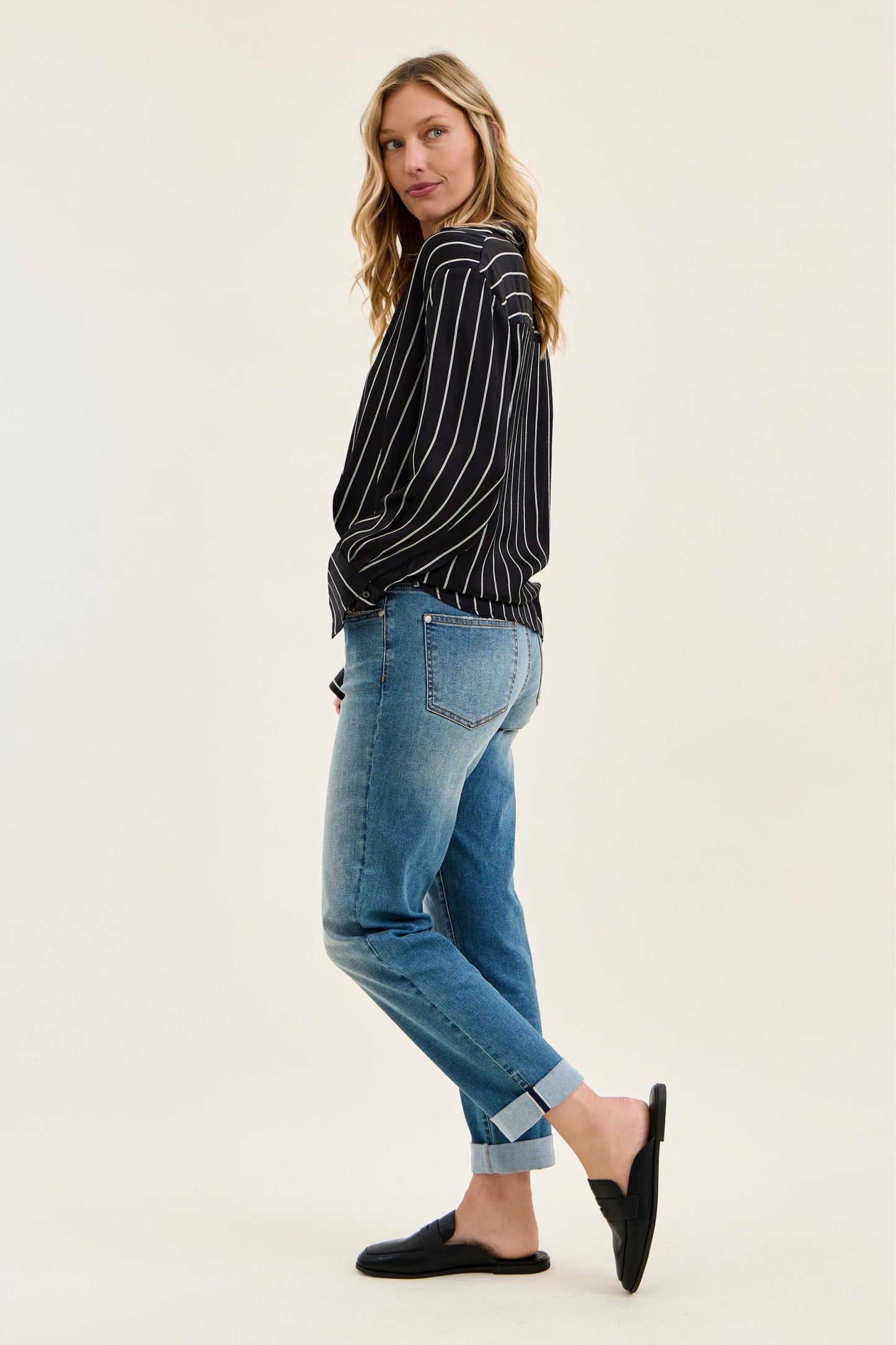 Judy Blue Cool Denim Mid-Rise Boyfriend w/ Cross Back Belt Loops
