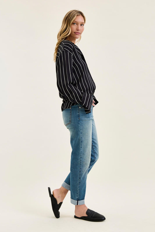 Judy Blue Cool Denim Mid-Rise Boyfriend w/ Cross Back Belt Loops