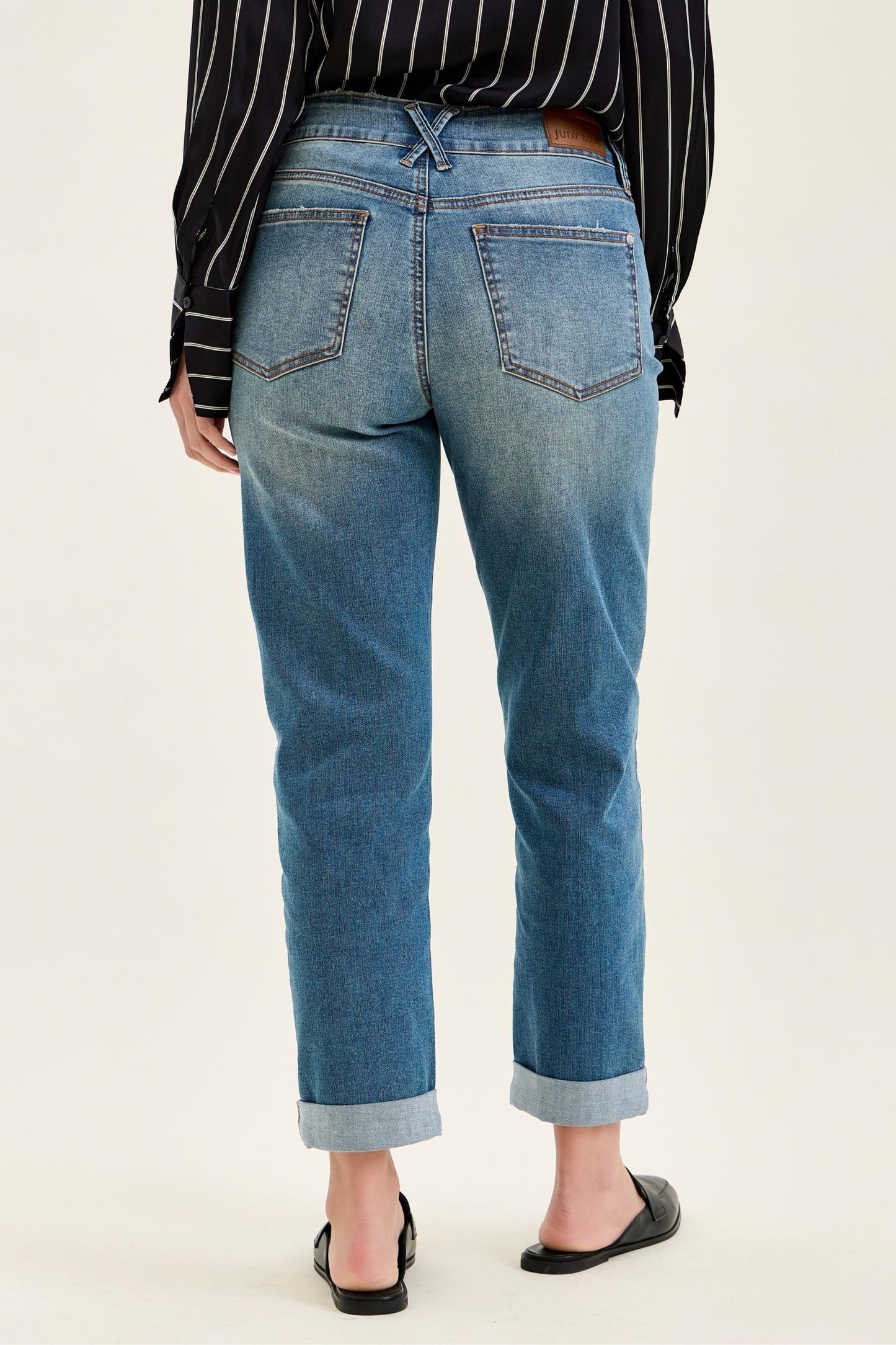 Judy Blue Cool Denim Mid-Rise Boyfriend w/ Cross Back Belt Loops