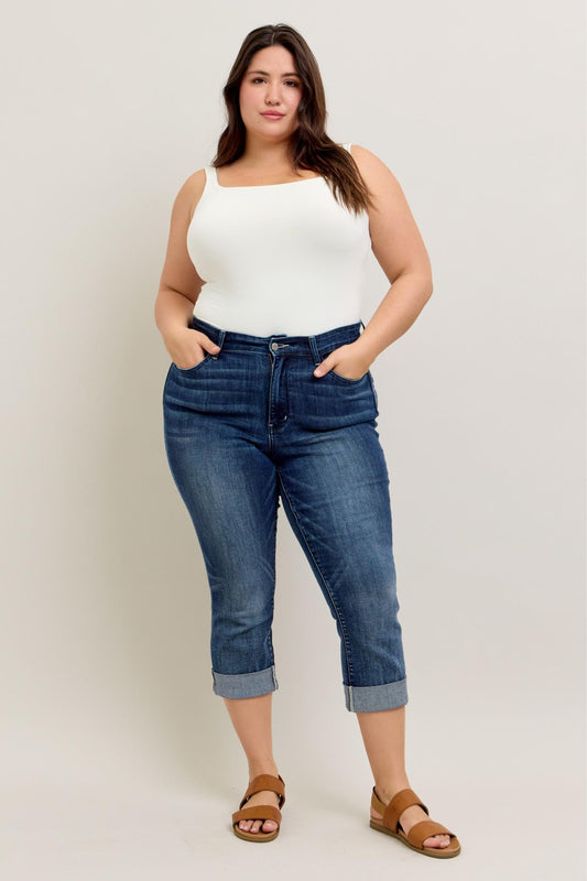 Judy Blue Dark Wash Cuffed Capri