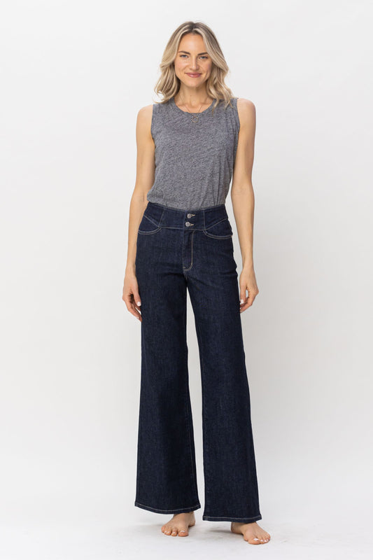 Judy Blue Dark Wash Geometric Waistband Wide Leg Denim