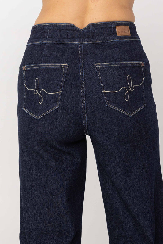 Judy Blue Dark Wash Geometric Waistband Wide Leg Denim