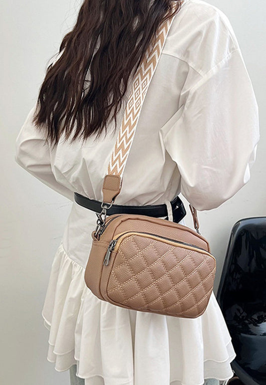 Ash Mocha Quilted Crossbody Camera Bag