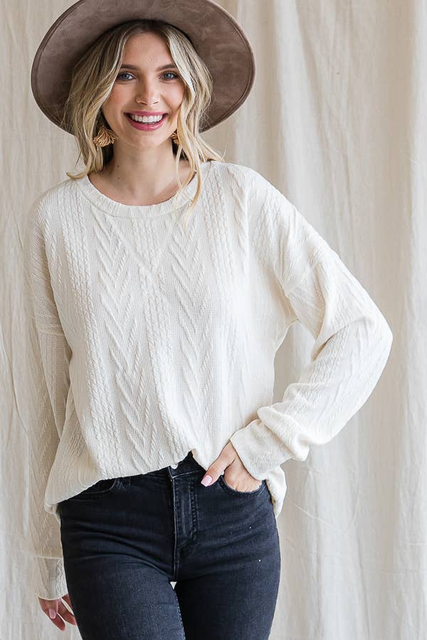Cream Casual Drop Shoulder Cable Knit Top