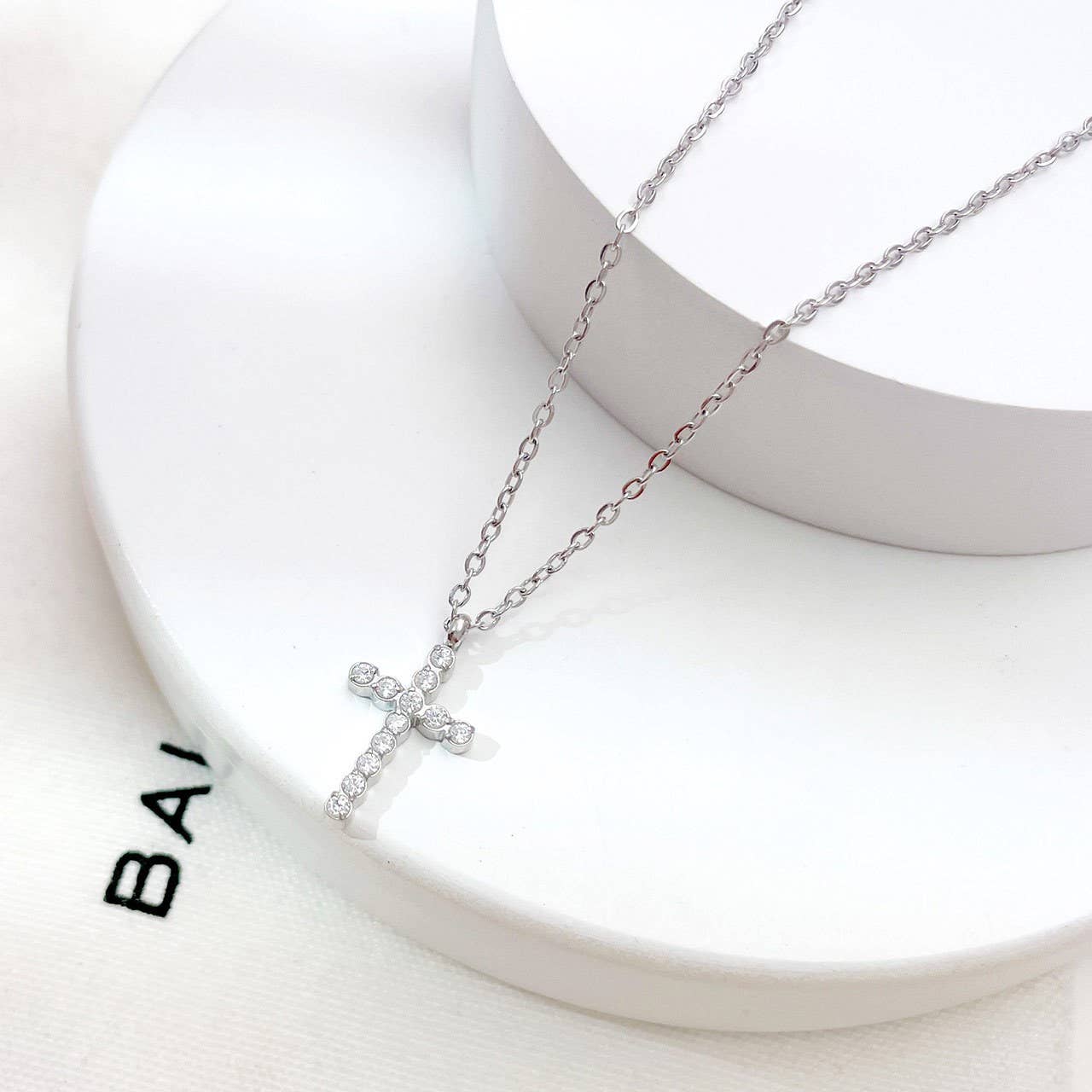 Catherine Rhinestone Cross Necklace (Silver or Gold)