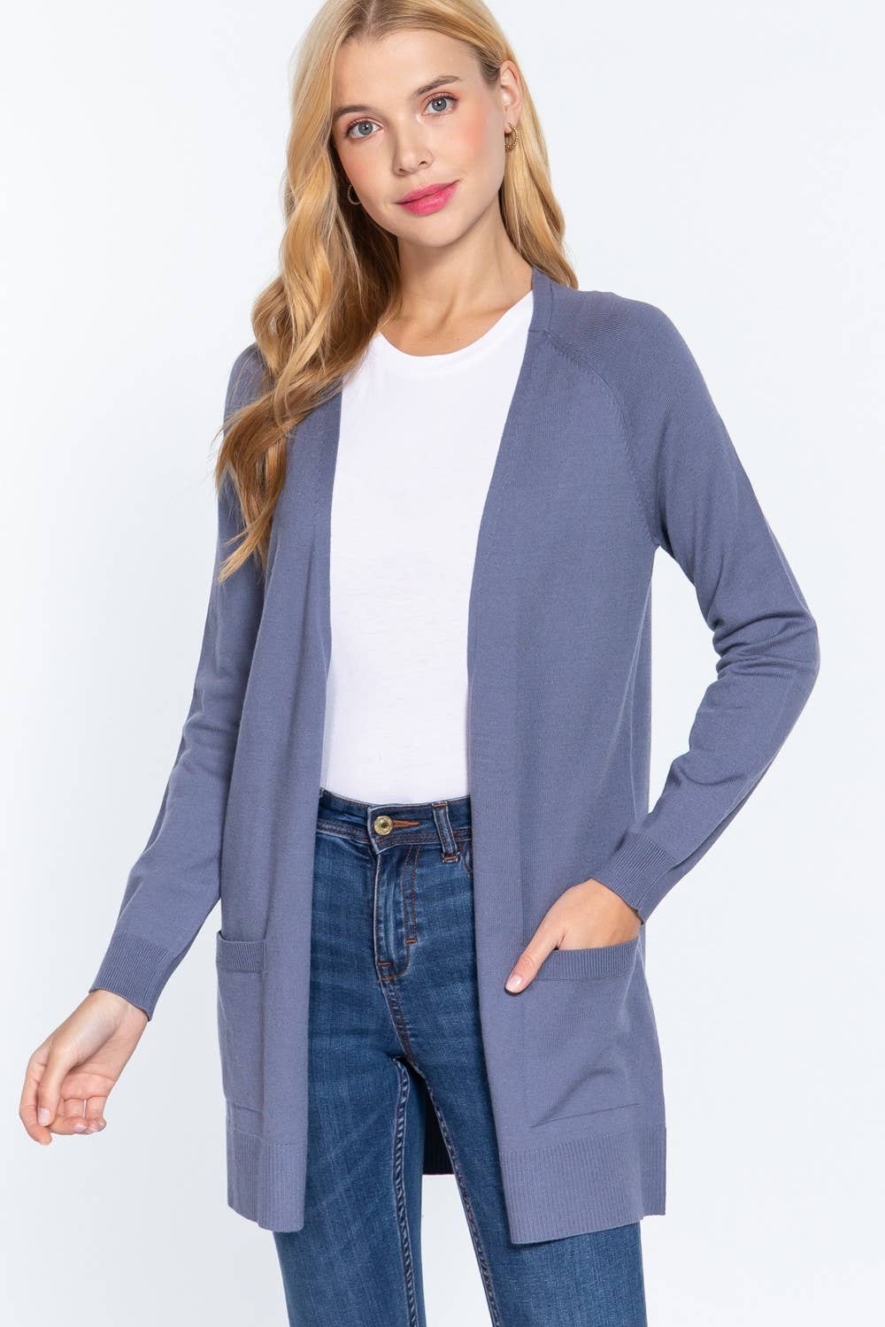 Long Raglan Sleeve with Pocket Open Sweater Cardigan