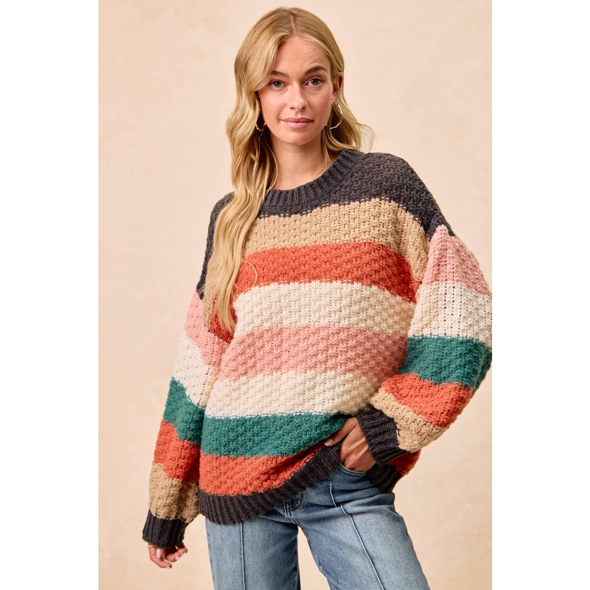 Stripes Colorblock Chunky Sweater Pullover