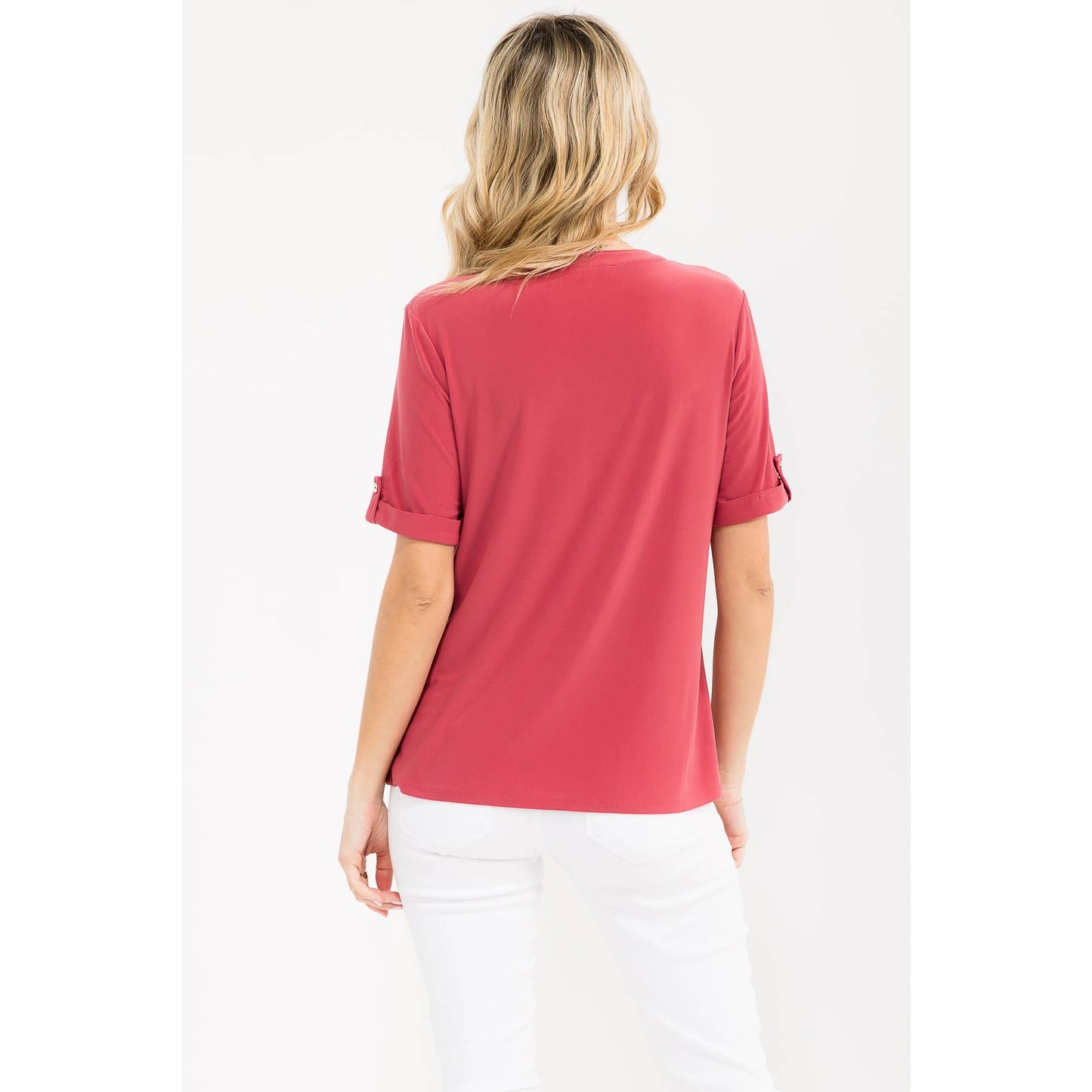Berry Half Zip Roll Tab Shirt