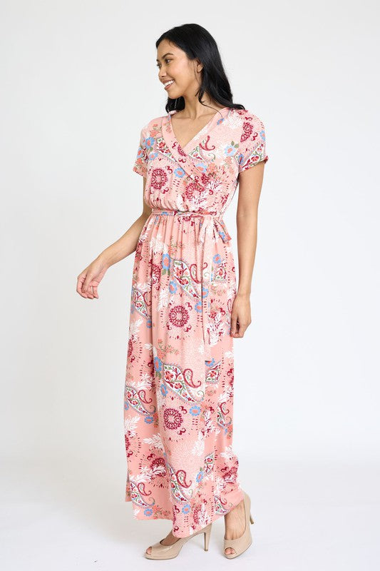 Floral Surplice Bodice Sash Maxi Dress