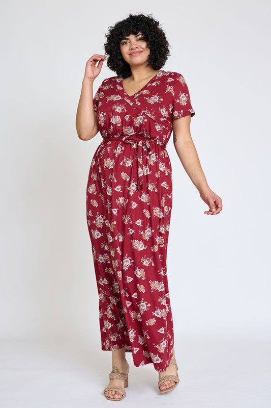 Floral Surplice Bodice Sash Maxi Dress