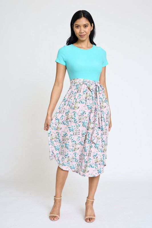 Short Sleeve Floral Midi Dress (2 COLORS)