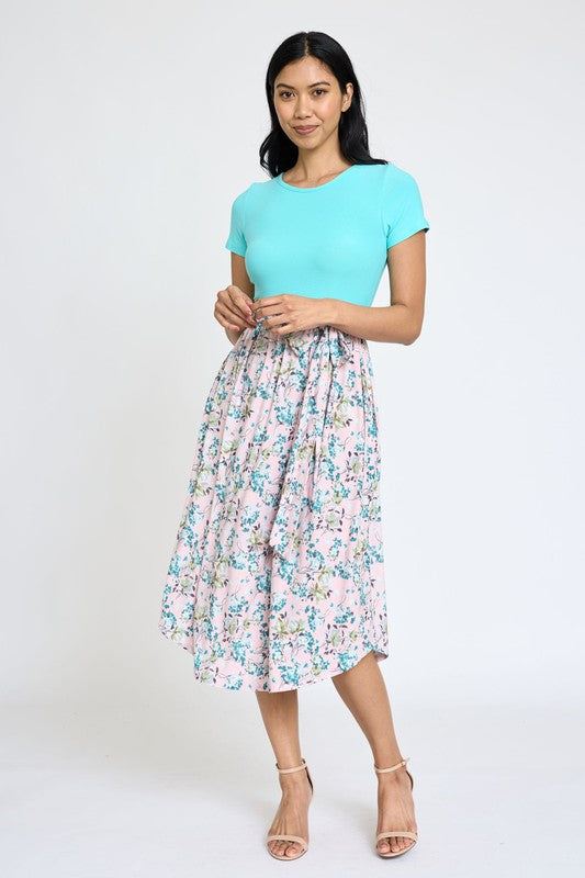 Short Sleeve Floral Midi Dress (2 COLORS)