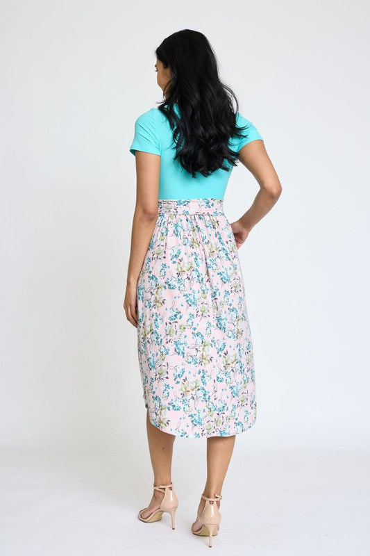 Short Sleeve Floral Midi Dress (2 COLORS)