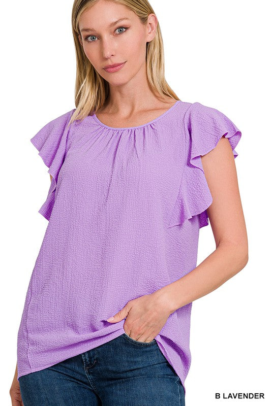 Woven Bubble Airflow Flutter Sleeve Top (6 COLORS)