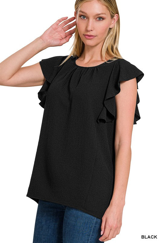 Woven Bubble Airflow Flutter Sleeve Top (6 COLORS)