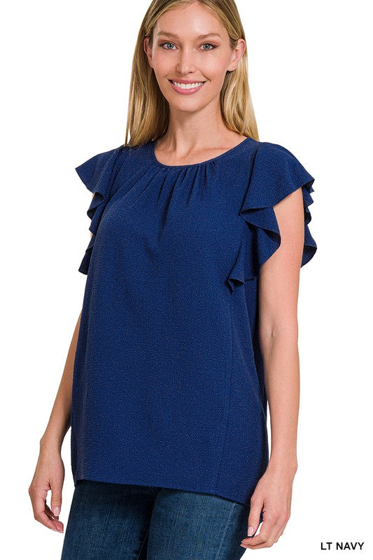 Woven Bubble Airflow Flutter Sleeve Top (6 COLORS)