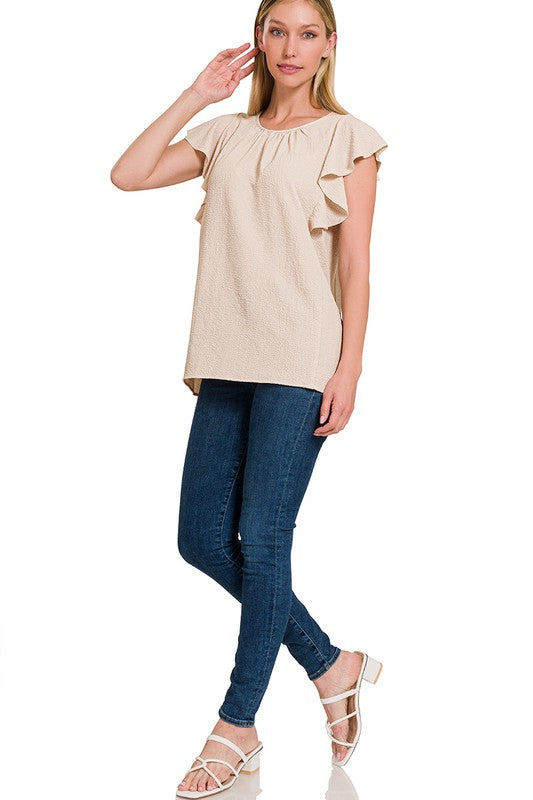 Woven Bubble Airflow Flutter Sleeve Top (6 COLORS)