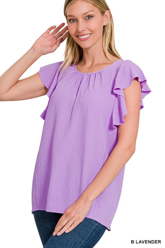 Woven Bubble Airflow Flutter Sleeve Top (6 COLORS)