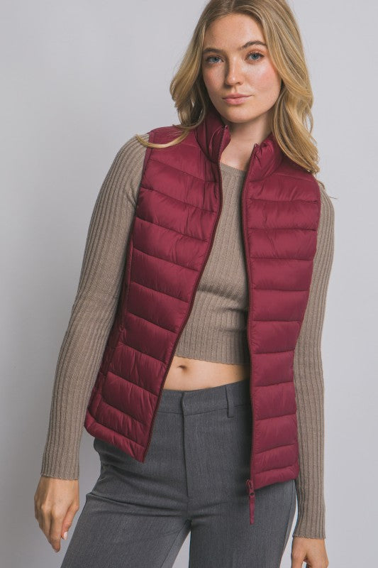 Lightweight Down Packable Puffer Vest--Burgundy