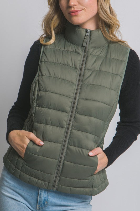 Lightweight Down Packable Puffer Vest--Evergreen