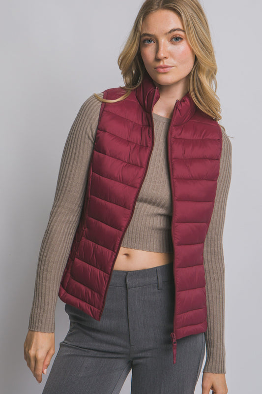 Lightweight Down Packable Puffer Vest--Burgundy