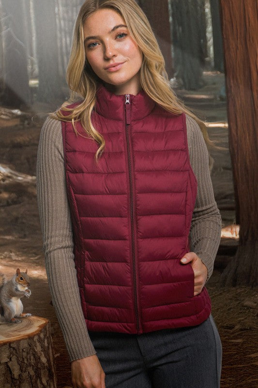 Lightweight Down Packable Puffer Vest--Burgundy