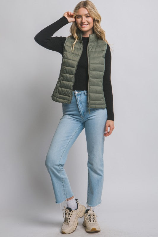 Lightweight Down Packable Puffer Vest--Evergreen