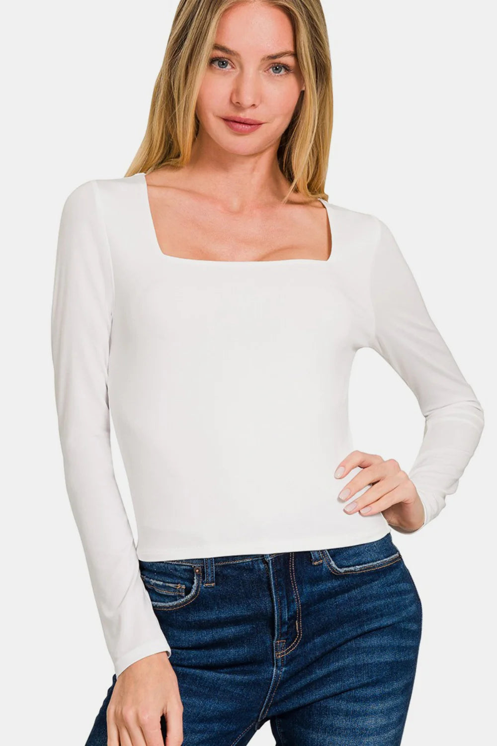 White Zenana Square Neck Fitted Crop