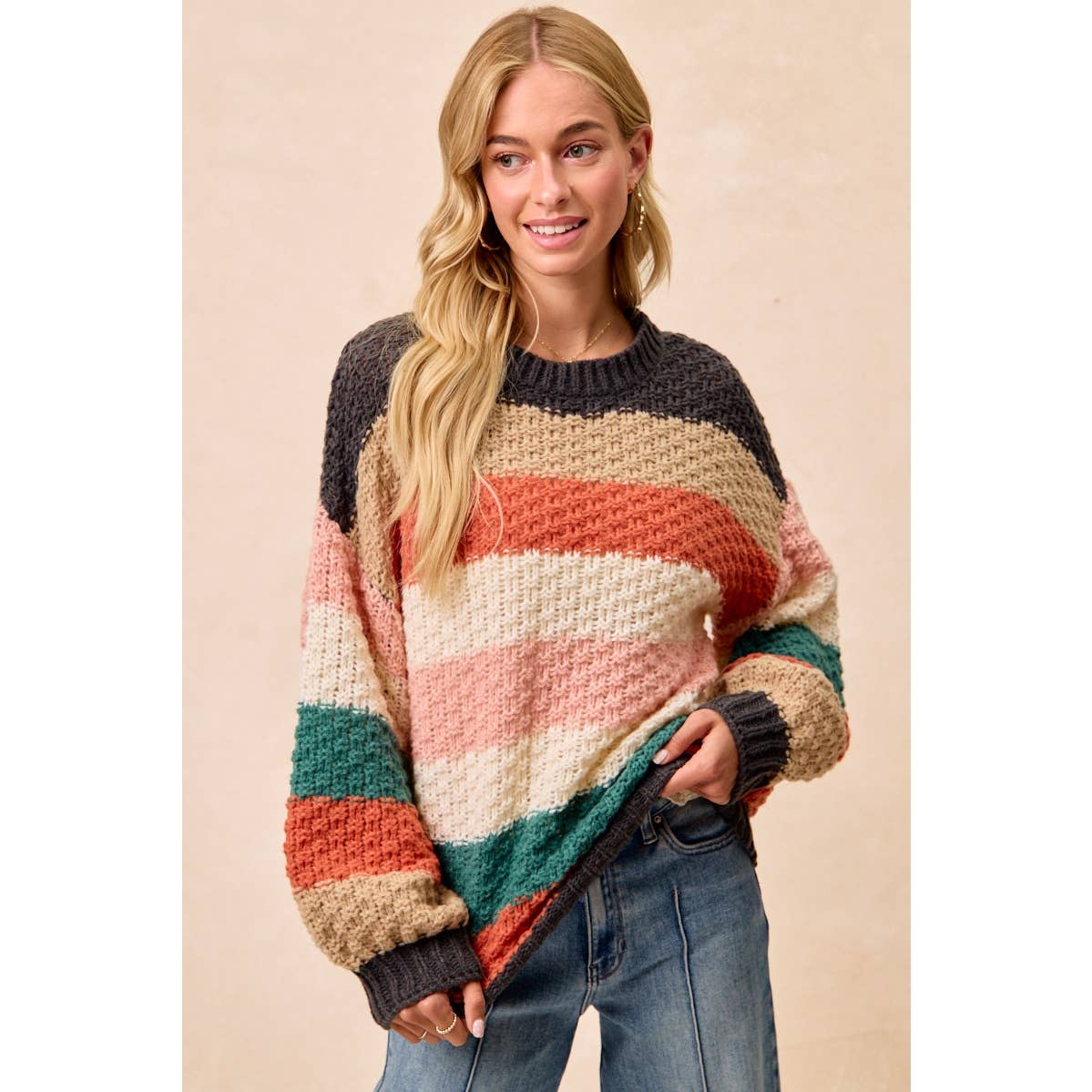 Stripes Colorblock Chunky Sweater Pullover