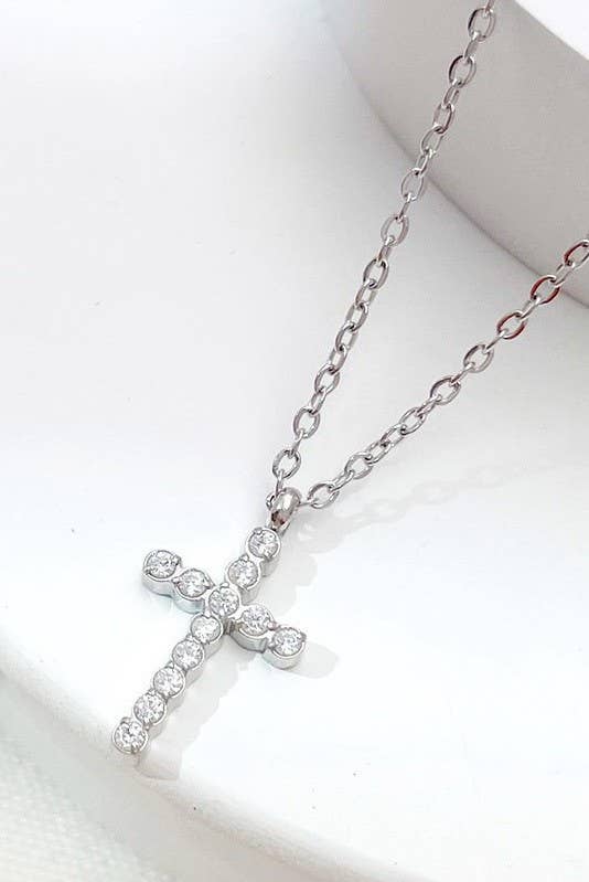 Catherine Rhinestone Cross Necklace (Silver or Gold)