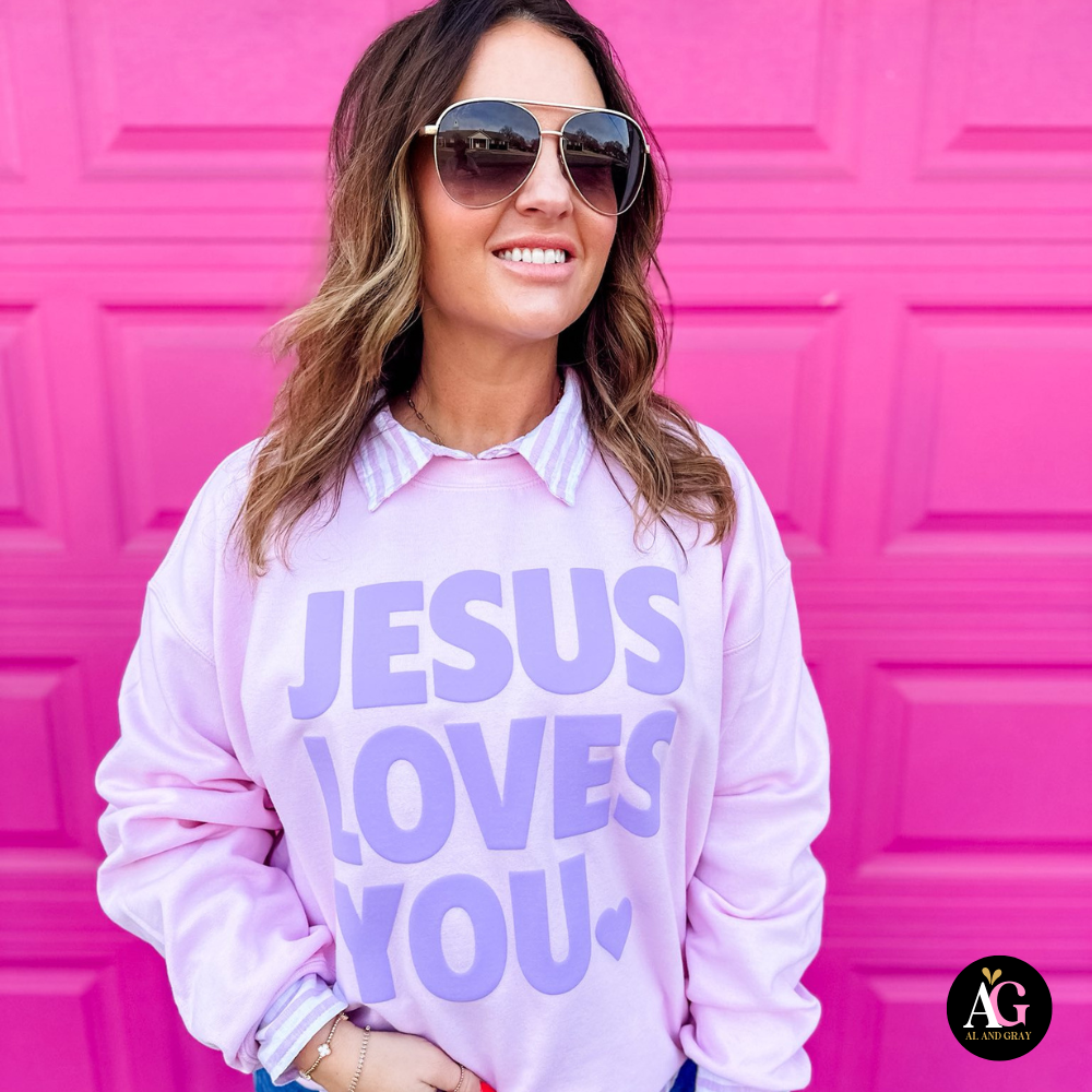Jesus Loves You Puff Ink Pink Crew