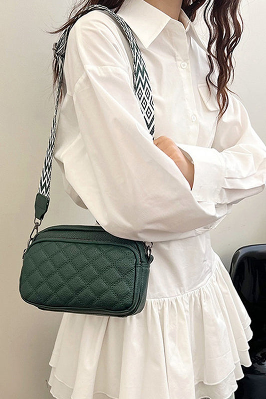 Dark Green Quilted Crossbody Camera Bag