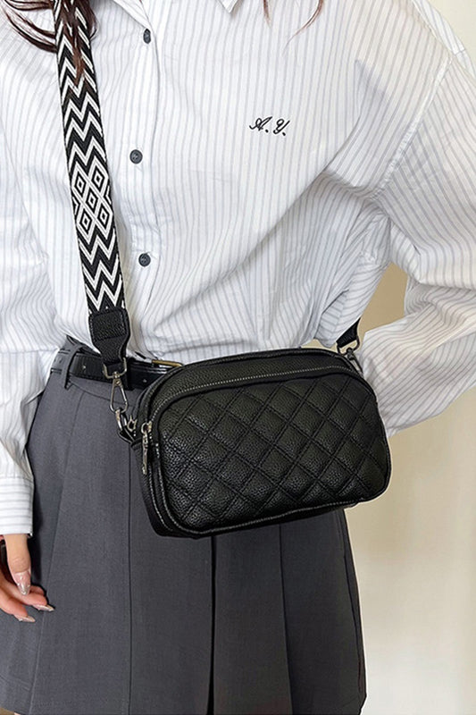 Black Quilted Crossbody Camera Bag