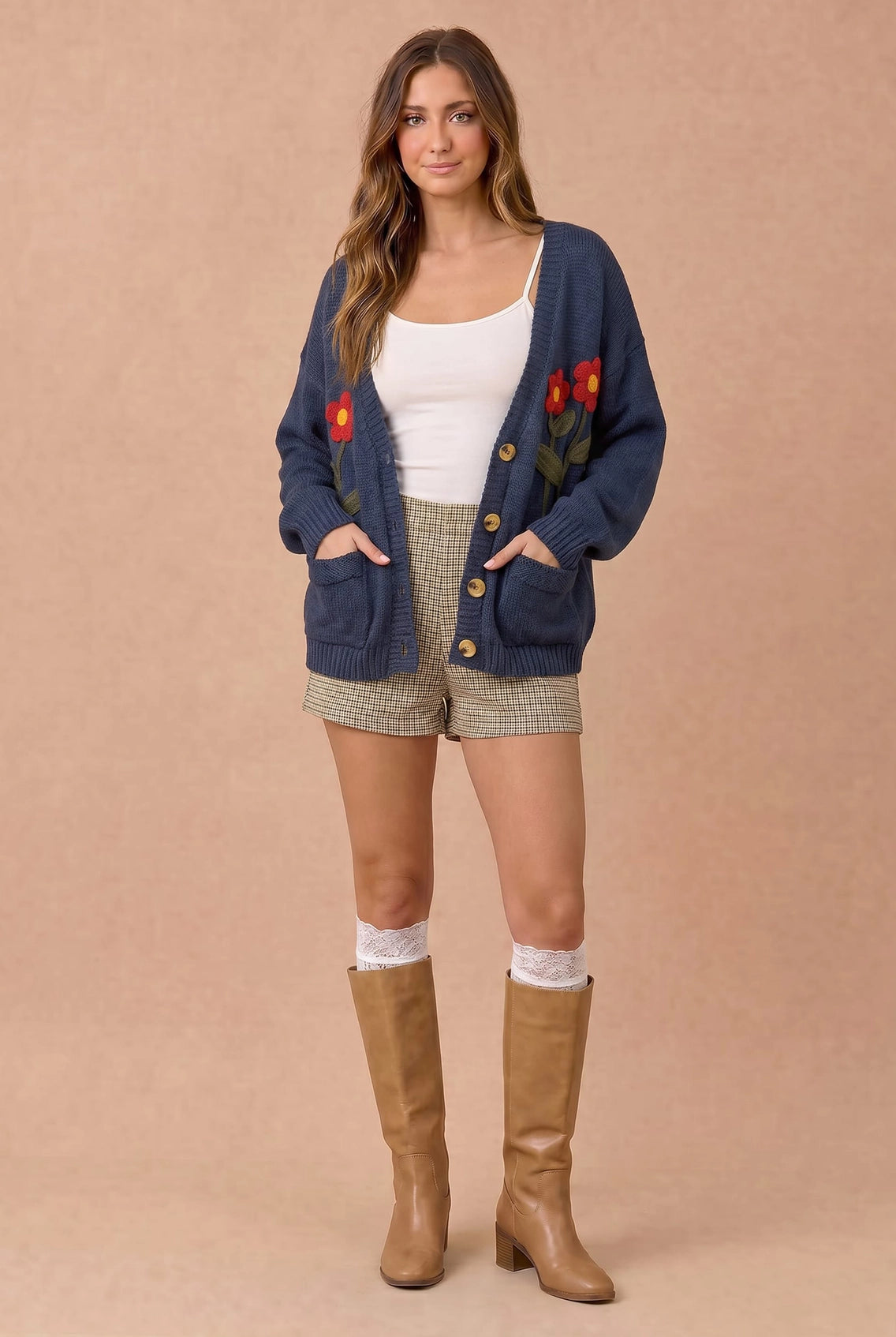 Oversized Flower Embroidery Sweater Cardigan