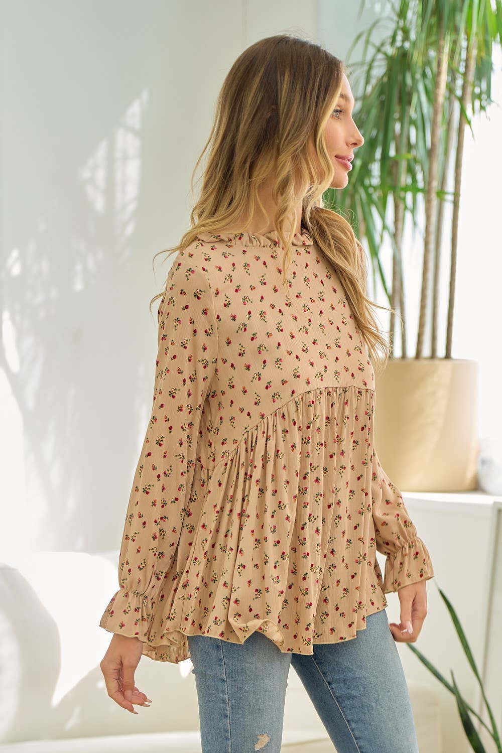 Rust Floral Mock Neck Blouse