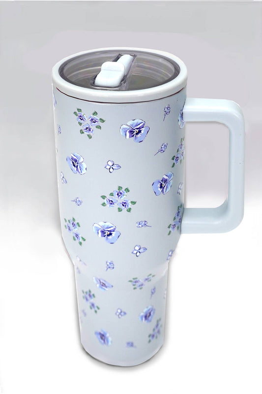 40oz Spill Free Travel Tumbler--Flower Dusty Blue