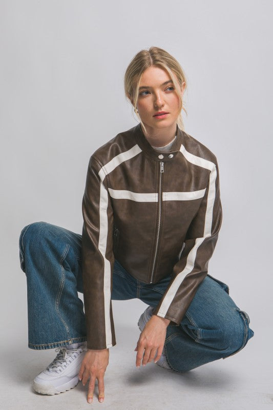 Stripe Faux Leather Jacket