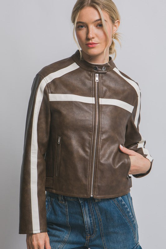 Stripe Faux Leather Jacket