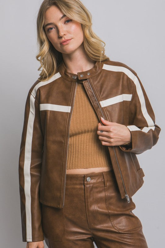 Stripe Faux Leather Jacket