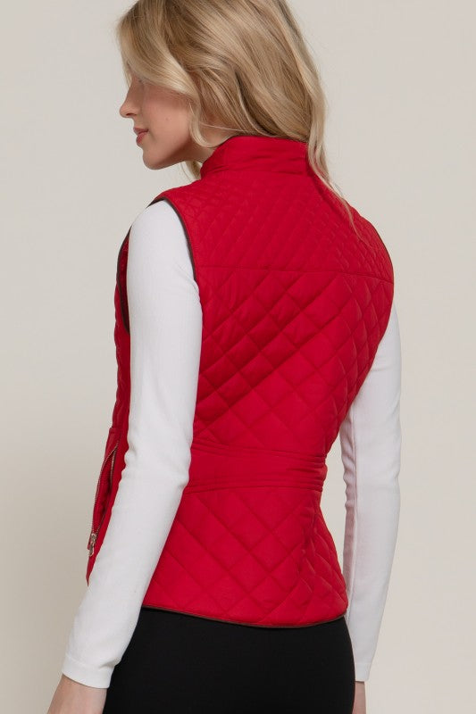 Suede Piping Quilted Vest--Red