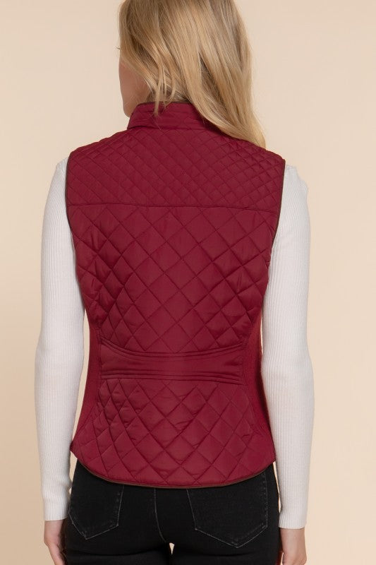 Suede Piping Quilted Padding Vest--Dark Wine (PLUS)